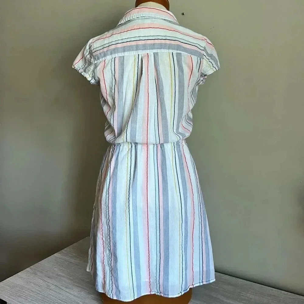J.Crew Mercantile Rainbow Seersucker Collared Tie Front Dress Size XXS - Picture 6 of 13